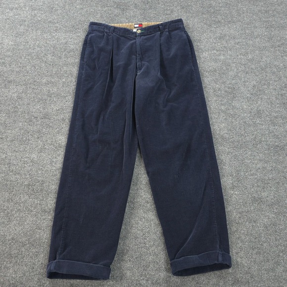 Vintage Tommy Hilfiger Pants Mens 36x31 Blue Corduroy Cords Baggy Skater 90s Y2K - Picture 1 of 10